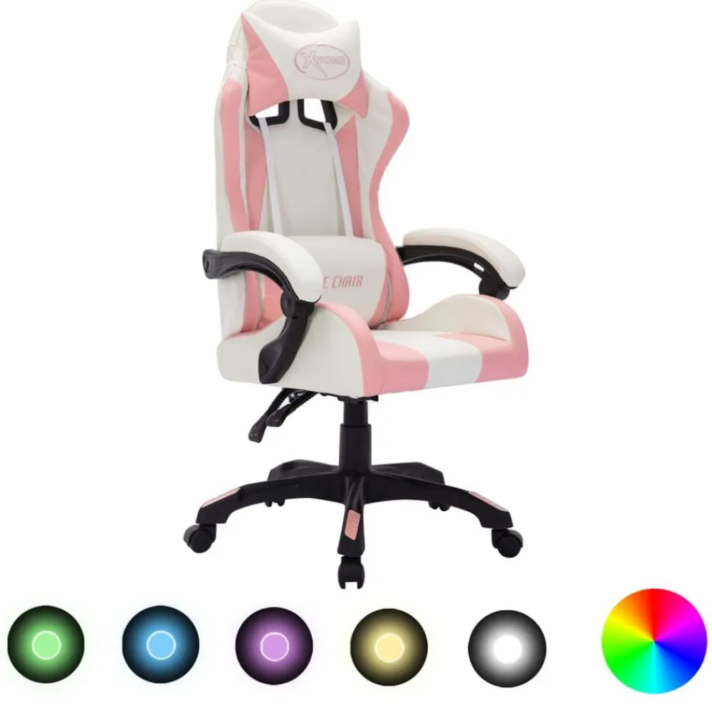 vidaXL Silla gaming con luces LED RGB cuero sintético Rosa y negro Hot