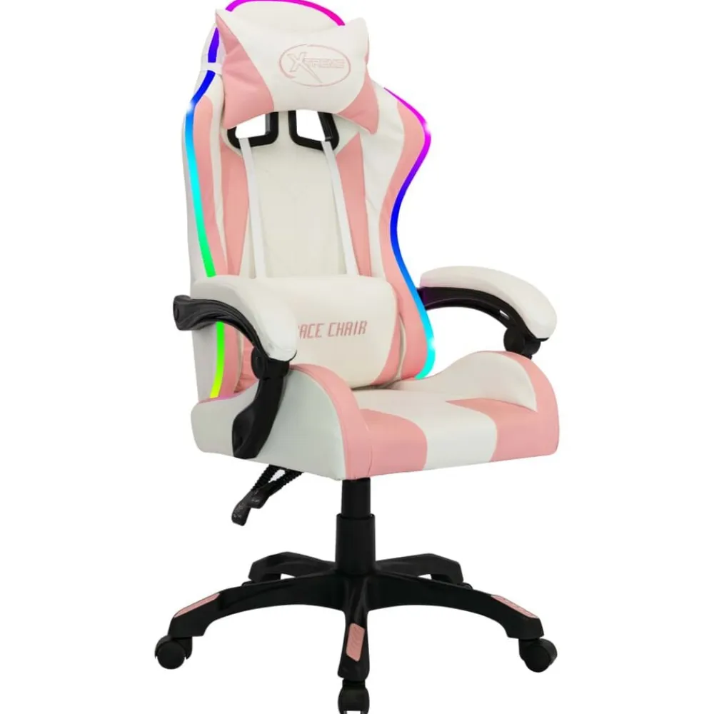 vidaXL Silla gaming con luces LED RGB cuero sintético Rosa y negro Hot