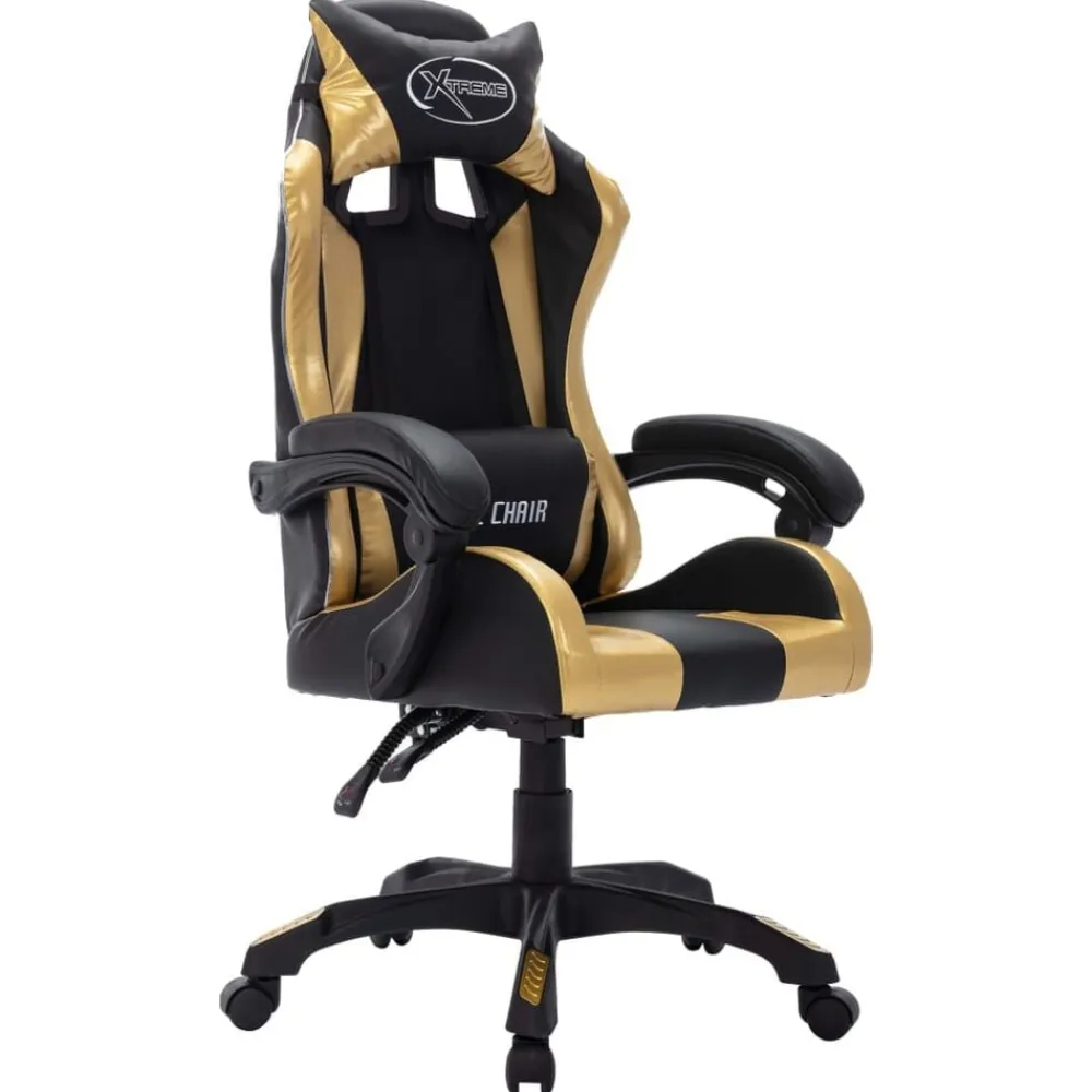 vidaXL Silla gaming con luces LED RGB cuero sintético Dorado y negro Clearance