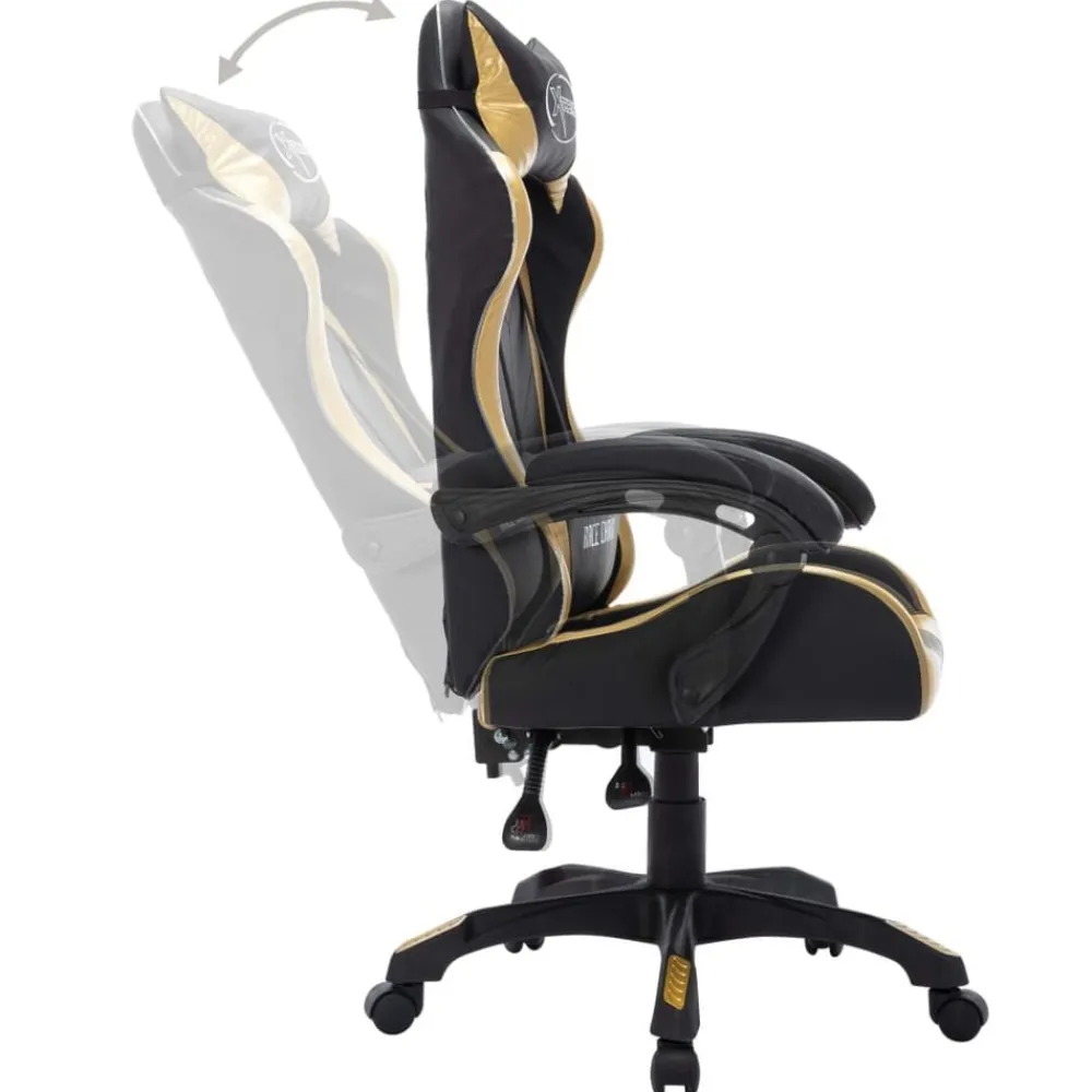 vidaXL Silla gaming con luces LED RGB cuero sintético Dorado y negro Clearance