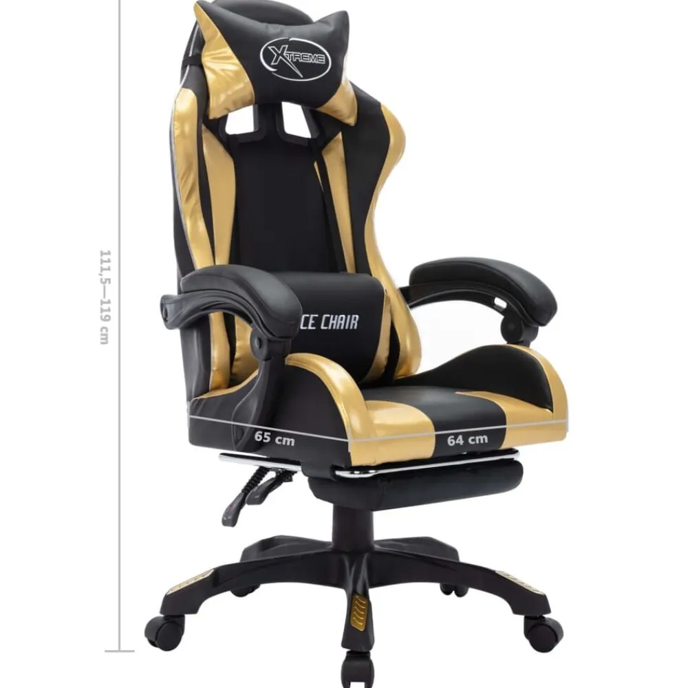 vidaXL Silla gaming con luces LED RGB cuero sintético Dorado y negro Clearance