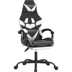 vidaXL Silla gaming con reposapiés cuero sintético negro blanco Negro y blanco New