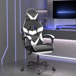 vidaXL Silla gaming con reposapiés cuero sintético negro blanco Negro y blanco New