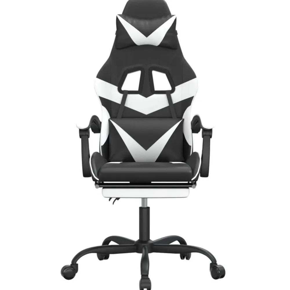 vidaXL Silla gaming con reposapiés cuero sintético negro blanco Negro y blanco New