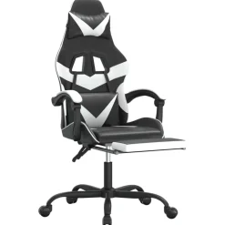 vidaXL Silla gaming con reposapiés cuero sintético negro blanco Negro y blanco New