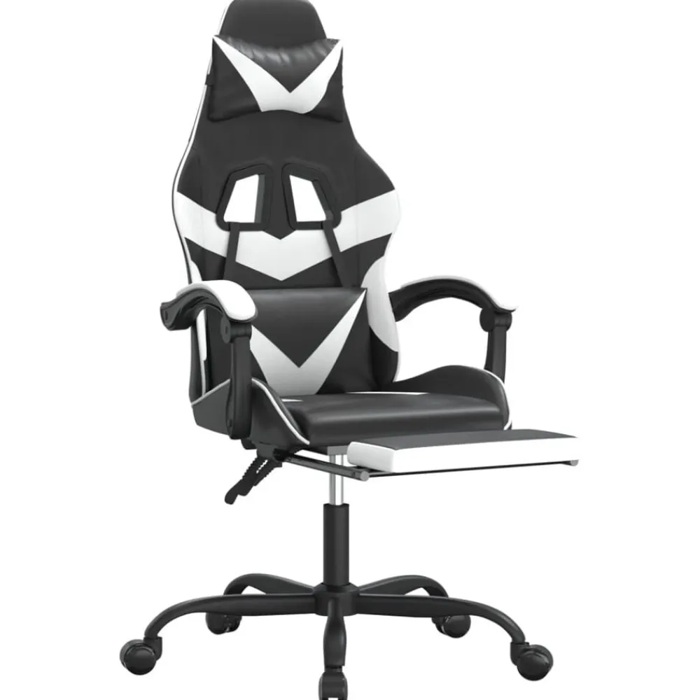 vidaXL Silla gaming con reposapiés cuero sintético negro blanco Negro y blanco New