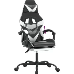 vidaXL Silla gaming con reposapiés cuero sintético negro blanco Negro y blanco New