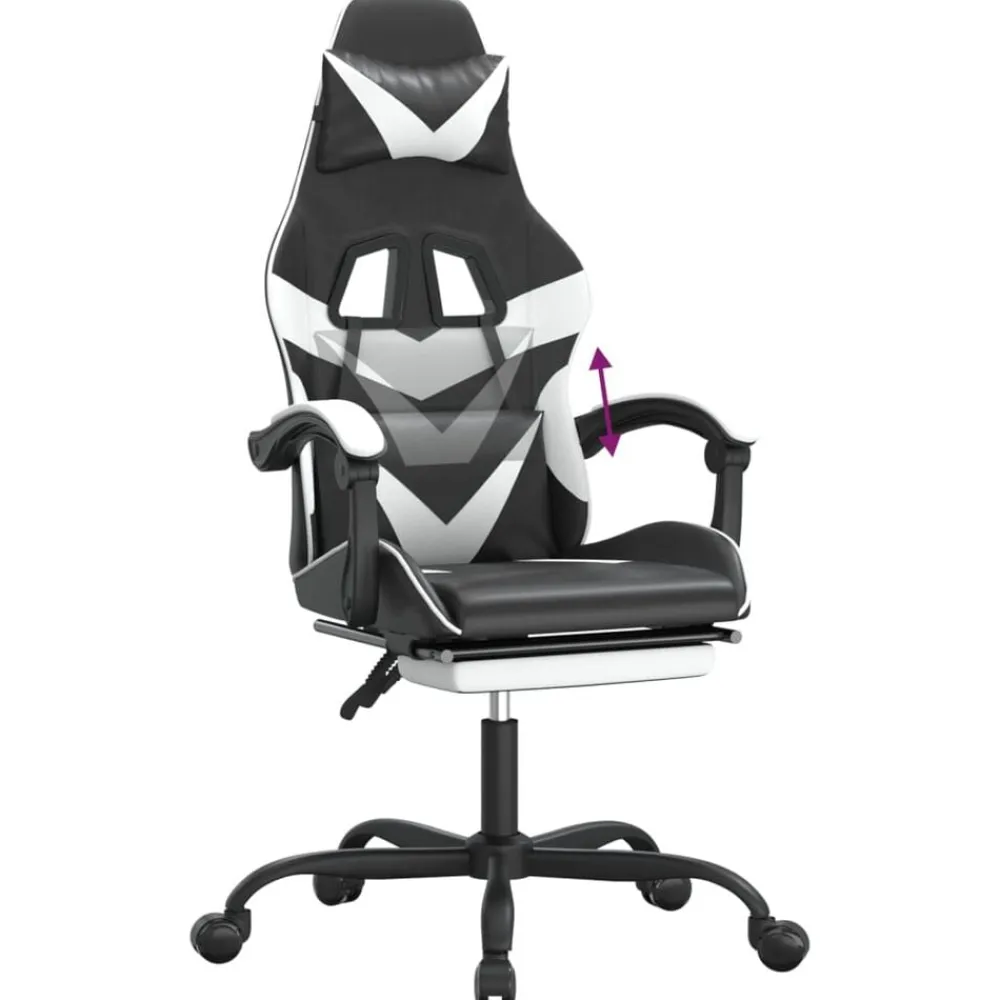 vidaXL Silla gaming con reposapiés cuero sintético negro blanco Negro y blanco New