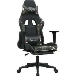 vidaXL Sillas-Silla gaming con reposapiés cuero sintético negro camuflaje