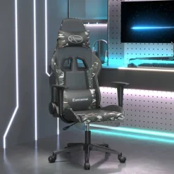 vidaXL Sillas-Silla gaming con reposapiés cuero sintético negro camuflaje