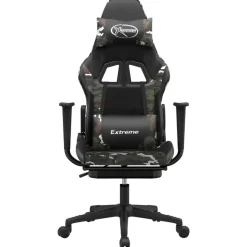 vidaXL Sillas-Silla gaming con reposapiés cuero sintético negro camuflaje