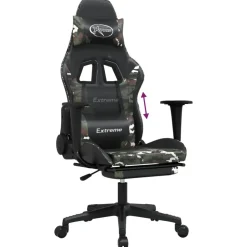 vidaXL Sillas-Silla gaming con reposapiés cuero sintético negro camuflaje