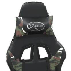 vidaXL Sillas-Silla gaming con reposapiés cuero sintético negro camuflaje