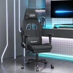 vidaXL Sillas-Silla gaming con reposapiés tela