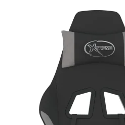 vidaXL Sillas-Silla gaming con reposapiés tela gris claro y negro