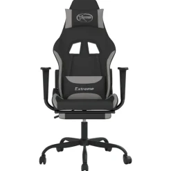 vidaXL Sillas-Silla gaming con reposapiés tela gris claro y negro