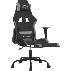 vidaXL Sillas-Silla gaming con reposapiés tela gris claro y negro