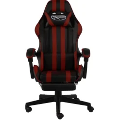 vidaXL Mobiliario De Oficina-Silla gaming con reposapiés cuero sintético negro y rojo tinto