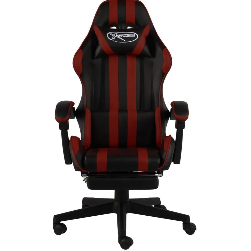 vidaXL Mobiliario De Oficina-Silla gaming con reposapiés cuero sintético negro y rojo tinto