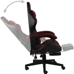 vidaXL Mobiliario De Oficina-Silla gaming con reposapiés cuero sintético negro y rojo tinto