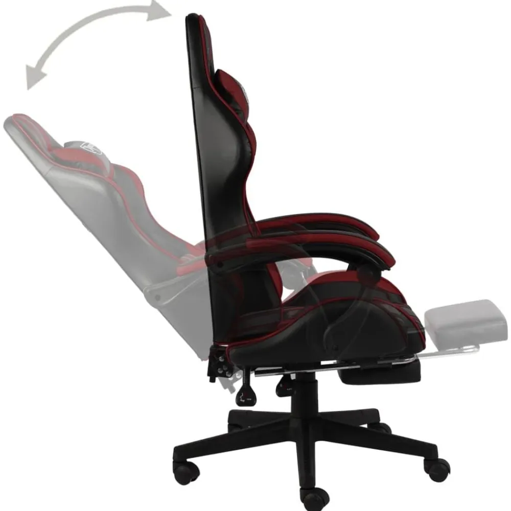 vidaXL Mobiliario De Oficina-Silla gaming con reposapiés cuero sintético negro y rojo tinto
