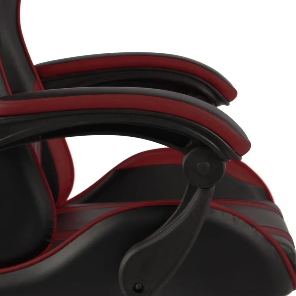 vidaXL Mobiliario De Oficina-Silla gaming con reposapiés cuero sintético negro y rojo tinto