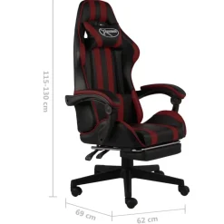 vidaXL Mobiliario De Oficina-Silla gaming con reposapiés cuero sintético negro y rojo tinto