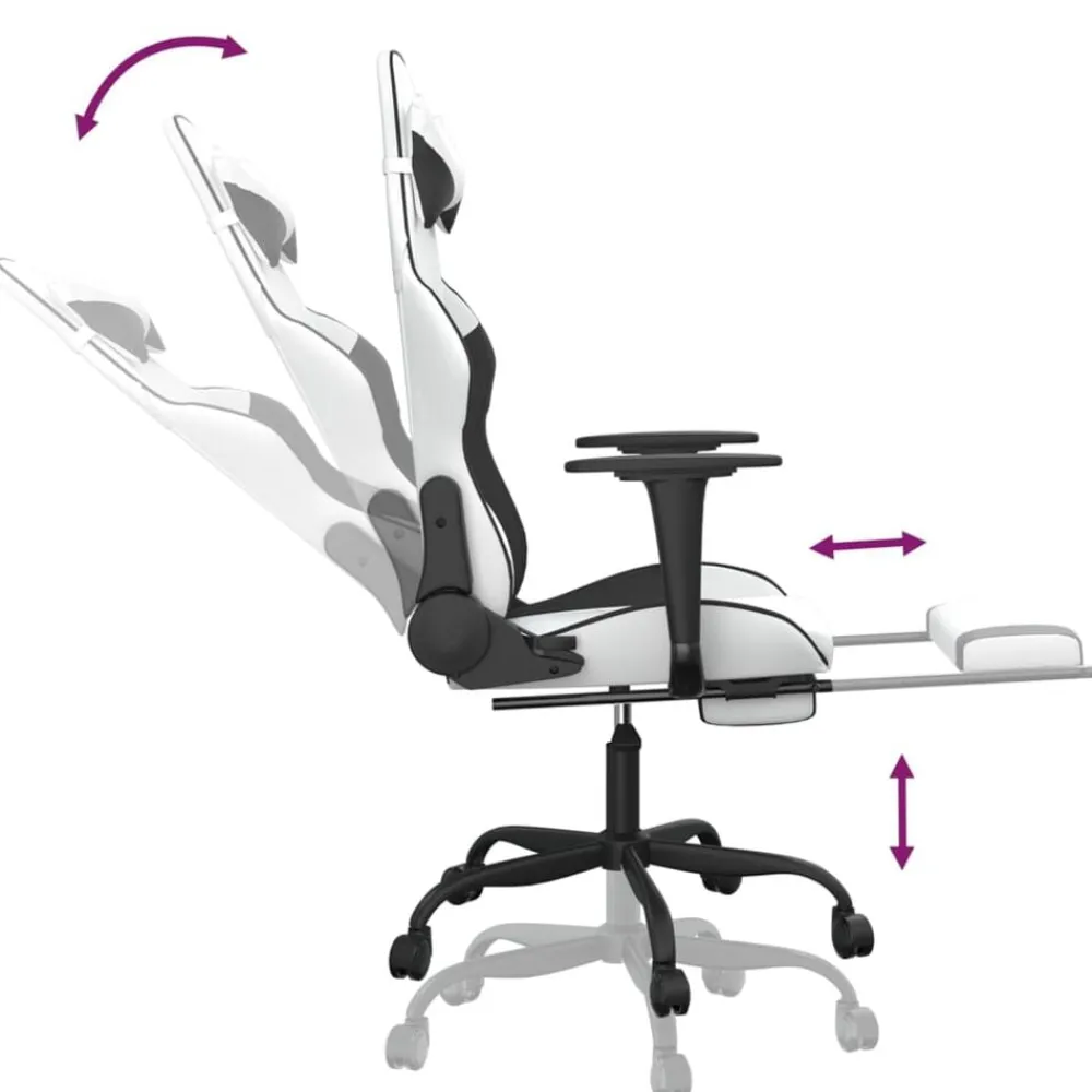 vidaXL Silla gaming con reposapiés cuero sintético blanco negro Blanco y negro Sale