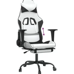 vidaXL Silla gaming con reposapiés cuero sintético blanco negro Blanco y negro Sale