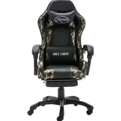 vidaXL Mobiliario De Oficina-Silla gaming con reposapiés cuero sintético negro y camuflaje