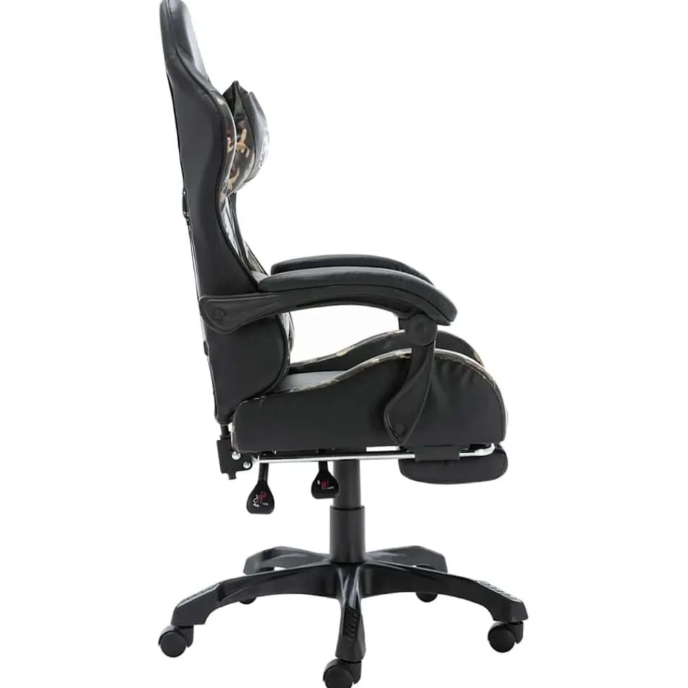 vidaXL Mobiliario De Oficina-Silla gaming con reposapiés cuero sintético negro y camuflaje