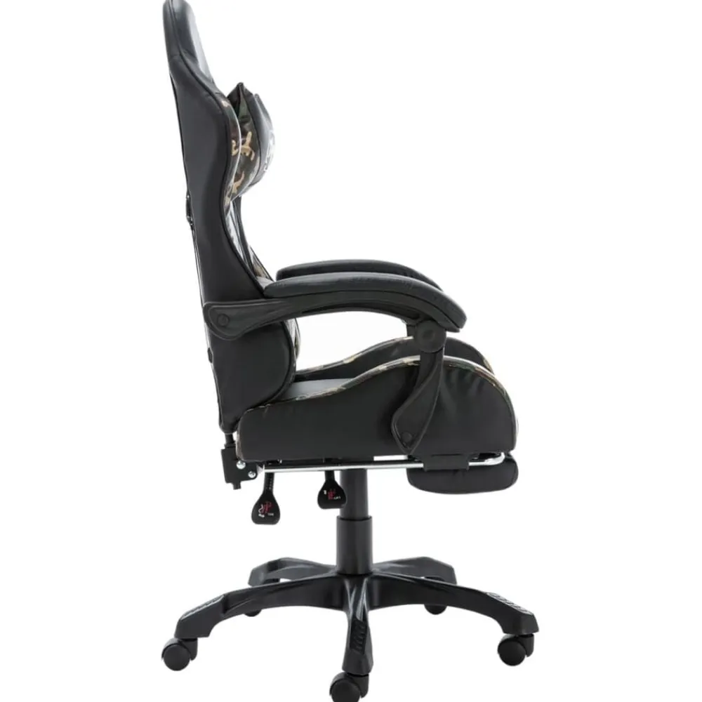 vidaXL Mobiliario De Oficina-Silla gaming con reposapiés cuero sintético negro y camuflaje