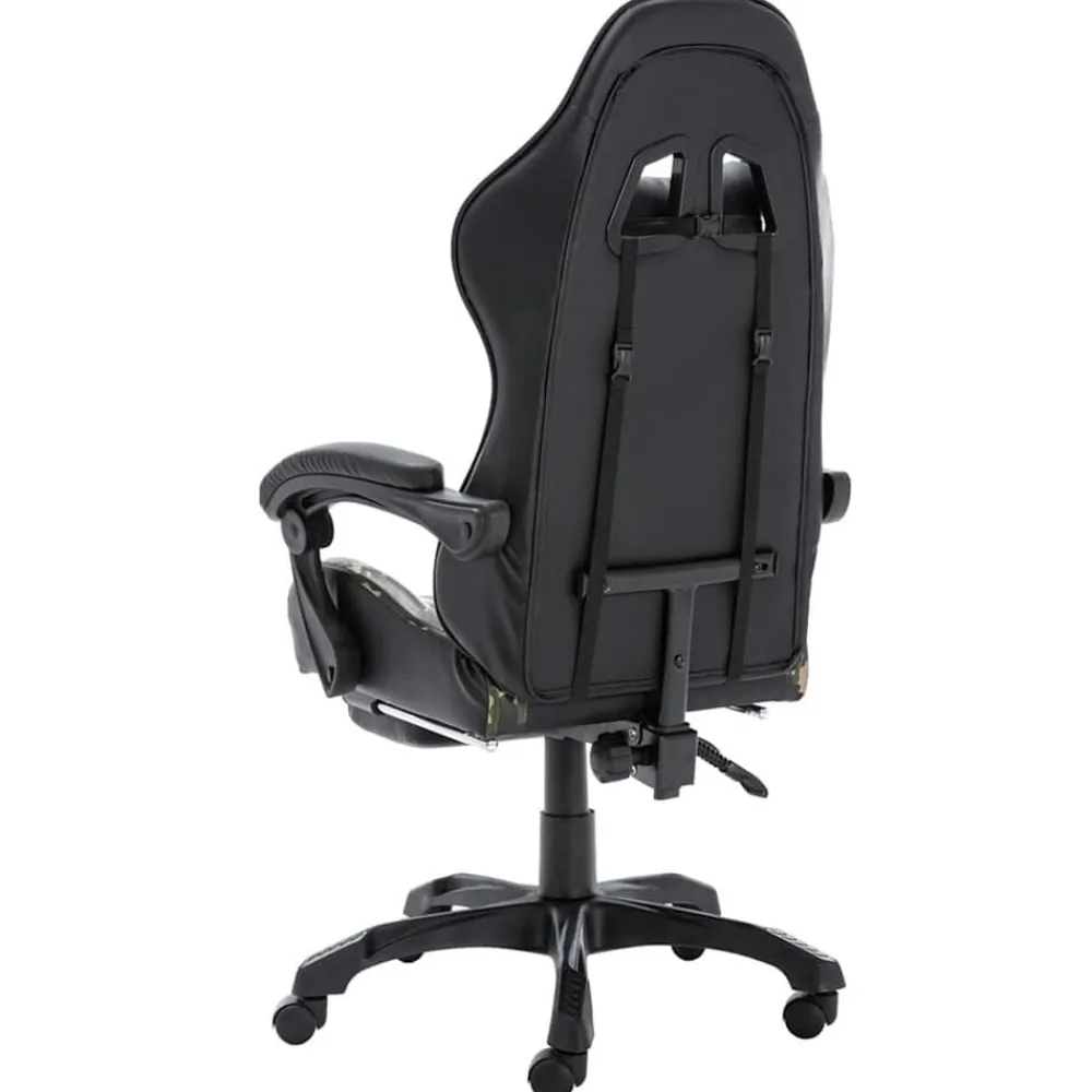 vidaXL Mobiliario De Oficina-Silla gaming con reposapiés cuero sintético negro y camuflaje
