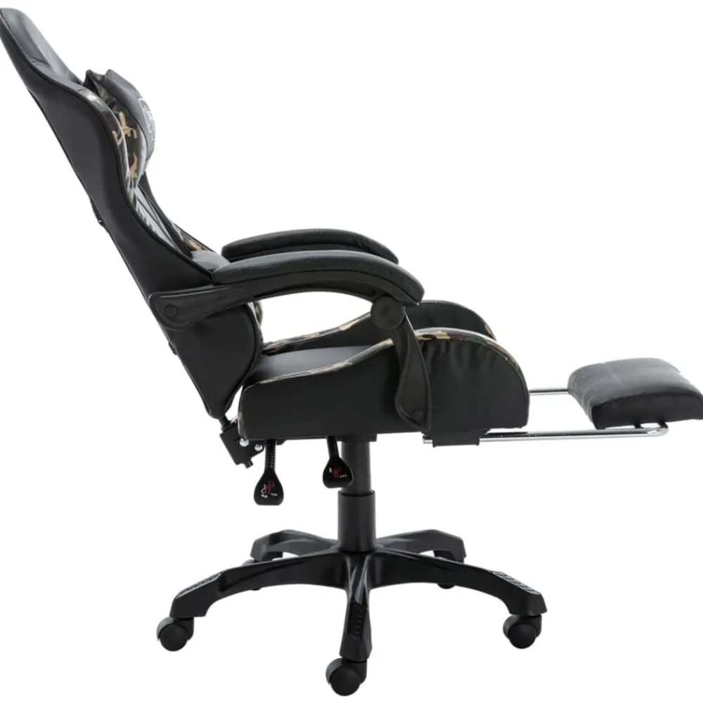 vidaXL Mobiliario De Oficina-Silla gaming con reposapiés cuero sintético negro y camuflaje