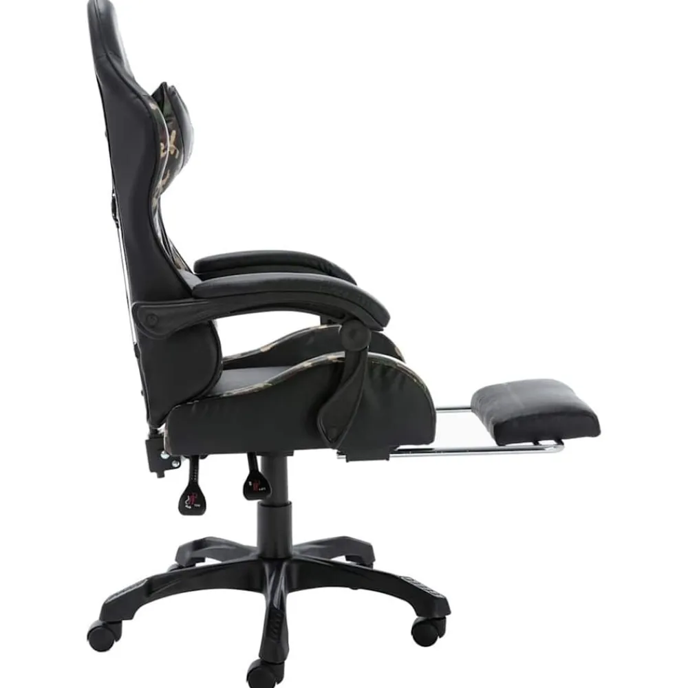 vidaXL Mobiliario De Oficina-Silla gaming con reposapiés cuero sintético negro y camuflaje