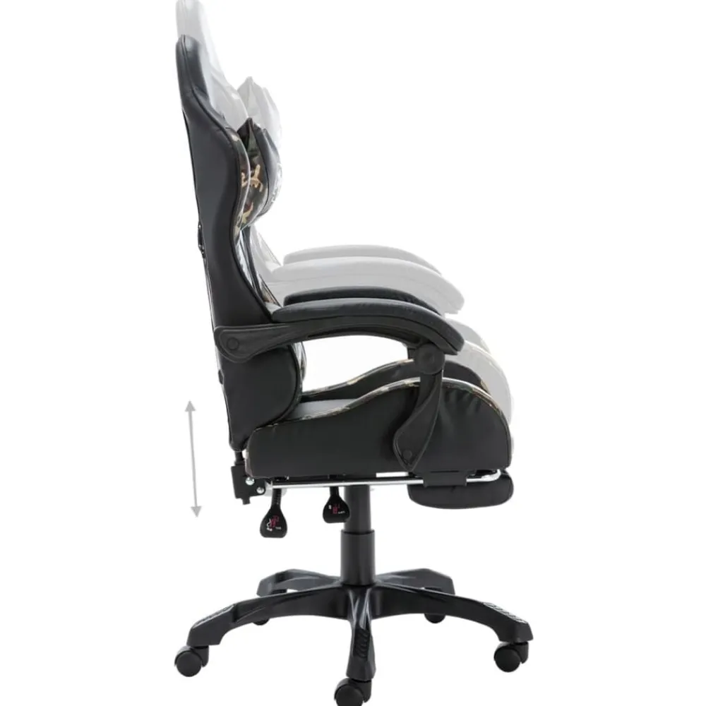 vidaXL Mobiliario De Oficina-Silla gaming con reposapiés cuero sintético negro y camuflaje