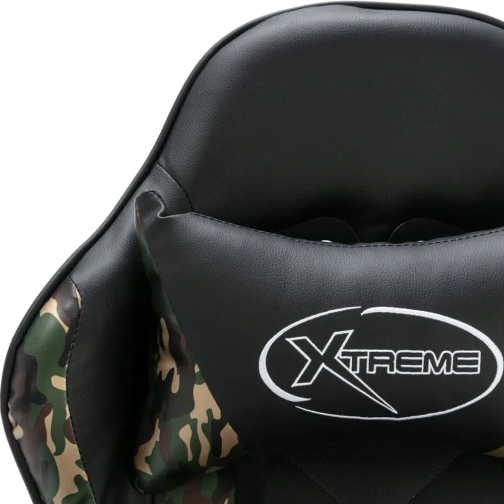 vidaXL Mobiliario De Oficina-Silla gaming con reposapiés cuero sintético negro y camuflaje