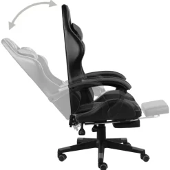 vidaXL Mobiliario De Oficina-Silla gaming con reposapiés cuero sintético negro y