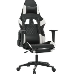 vidaXL Sillas-Silla gaming con reposapiés cuero sintético negro blanco
