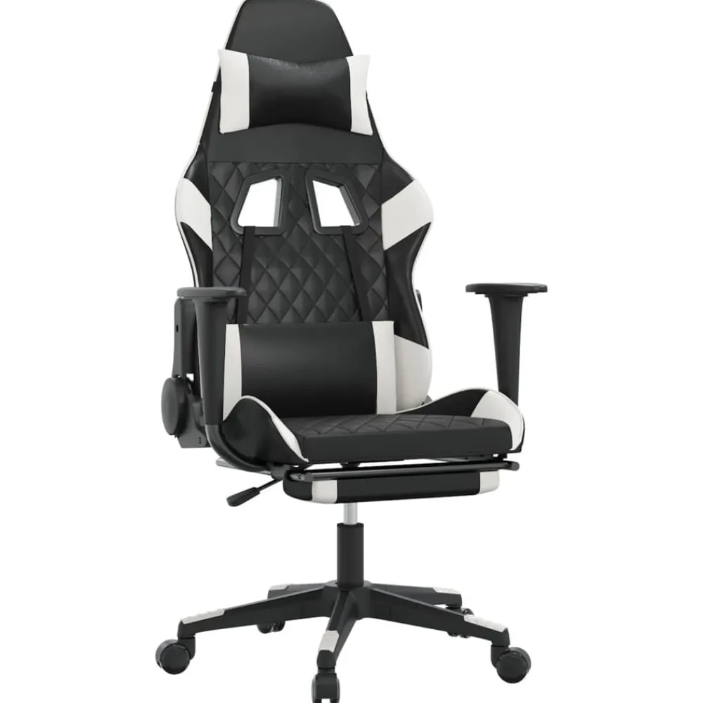 vidaXL Sillas-Silla gaming con reposapiés cuero sintético negro blanco