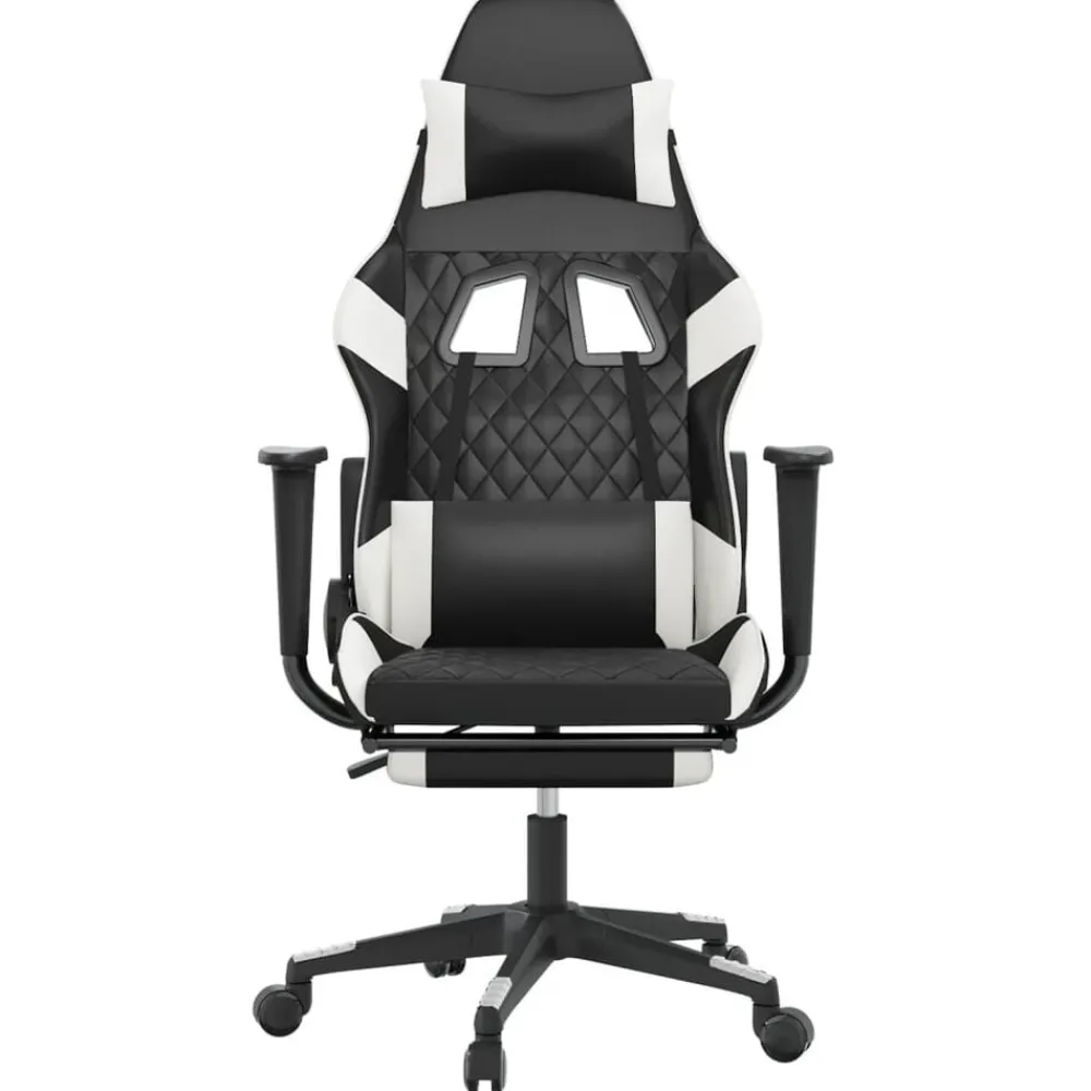 vidaXL Sillas-Silla gaming con reposapiés cuero sintético negro blanco