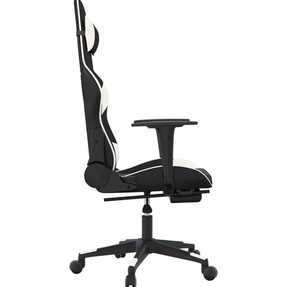 vidaXL Sillas-Silla gaming con reposapiés cuero sintético negro blanco