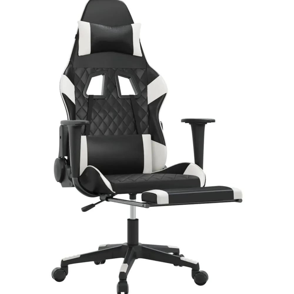 vidaXL Sillas-Silla gaming con reposapiés cuero sintético negro blanco