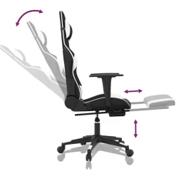 vidaXL Sillas-Silla gaming con reposapiés cuero sintético negro blanco