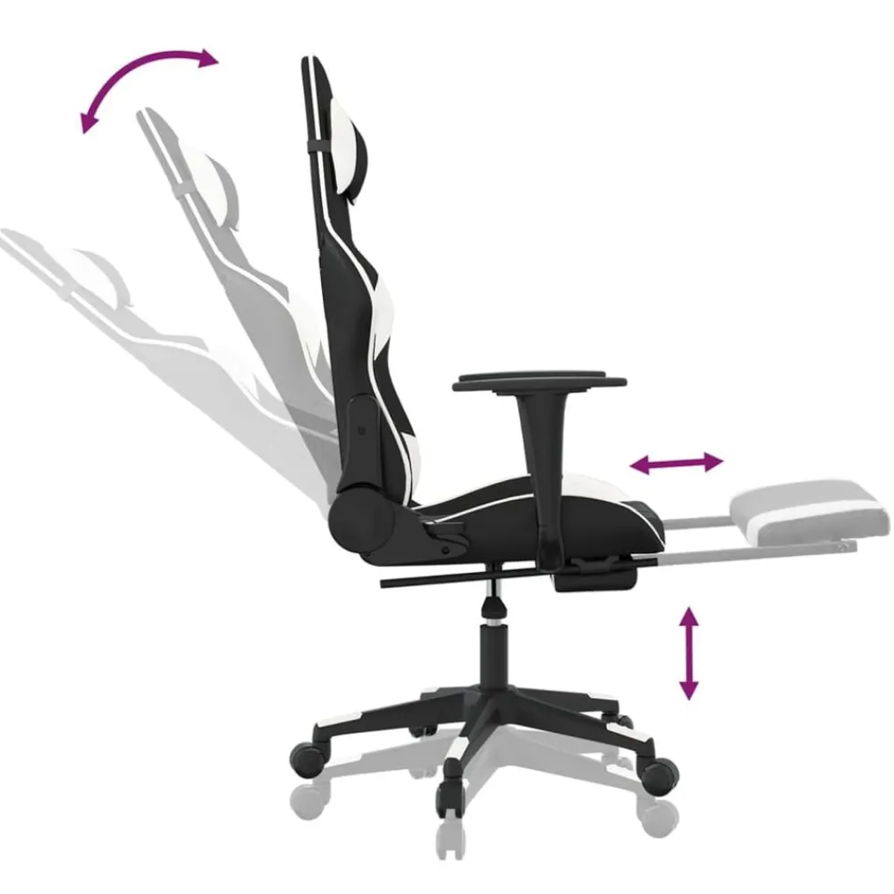 vidaXL Sillas-Silla gaming con reposapiés cuero sintético negro blanco