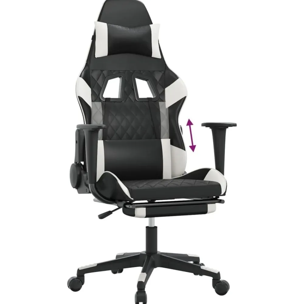 vidaXL Sillas-Silla gaming con reposapiés cuero sintético negro blanco