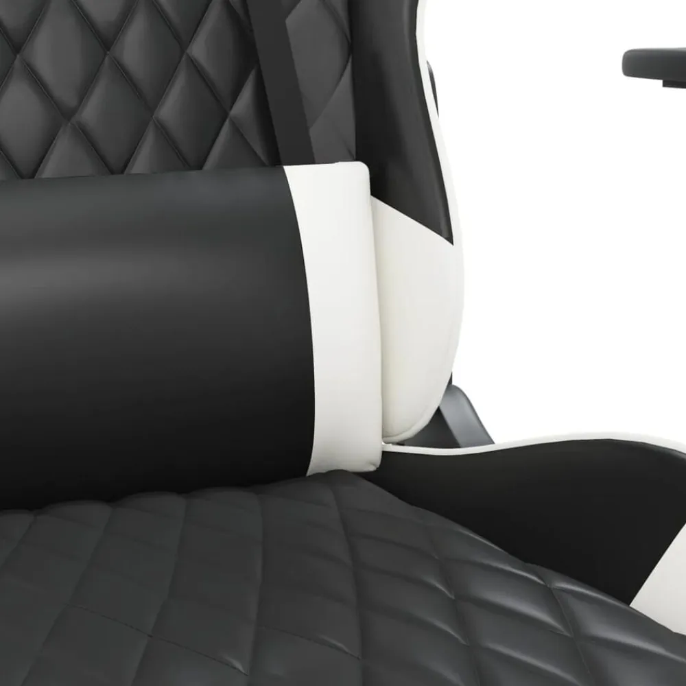 vidaXL Sillas-Silla gaming con reposapiés cuero sintético negro blanco