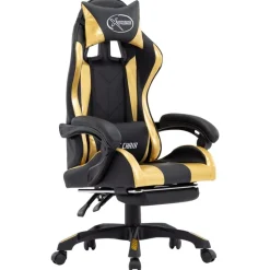 vidaXL Silla gaming con reposapiés cuero sintético negro y dorado Dorado y negro Best