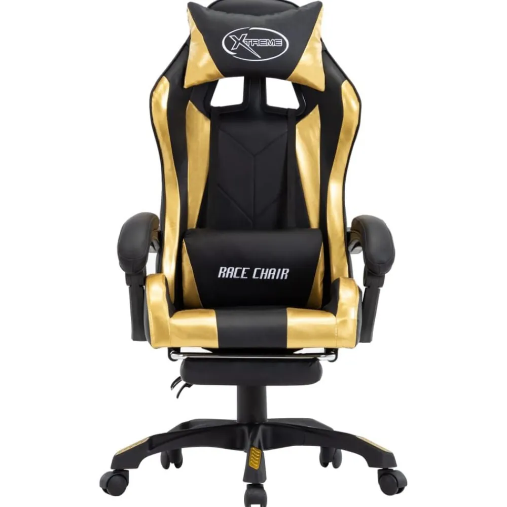 vidaXL Silla gaming con reposapiés cuero sintético negro y dorado Dorado y negro Best