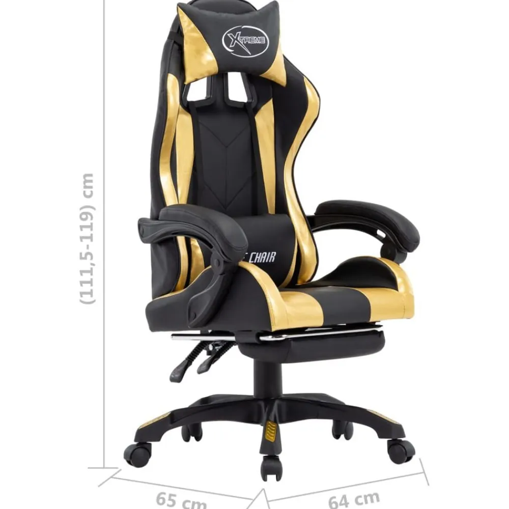 vidaXL Silla gaming con reposapiés cuero sintético negro y dorado Dorado y negro Best